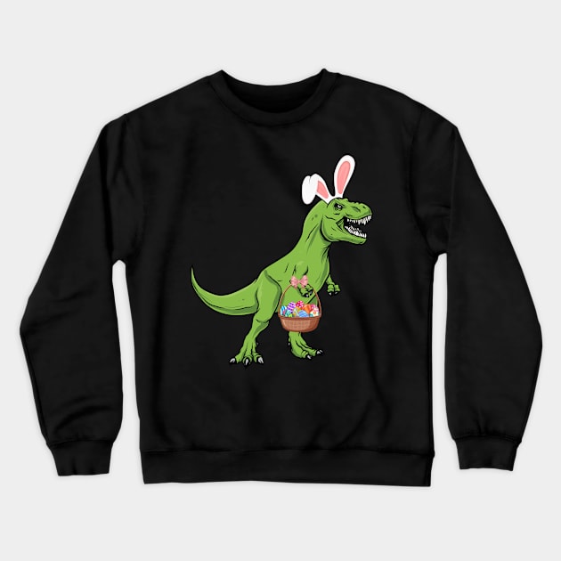 Easter Dinosaur Trex Dino With Eggs T-Rex Bunny Ears Easter Crewneck Sweatshirt by Msafi